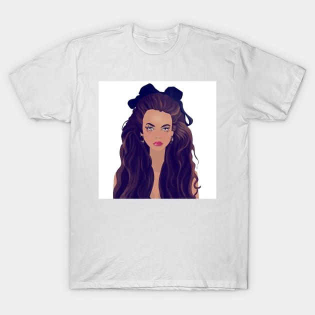 Girl with ribbon Illustration T-Shirt by Le petit fennec